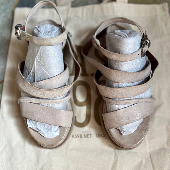 AS98 Labo Bone Leather Wrap Platform Sandals Tan Cream Buckle 37 7 7.5 - Picture 5 of 13